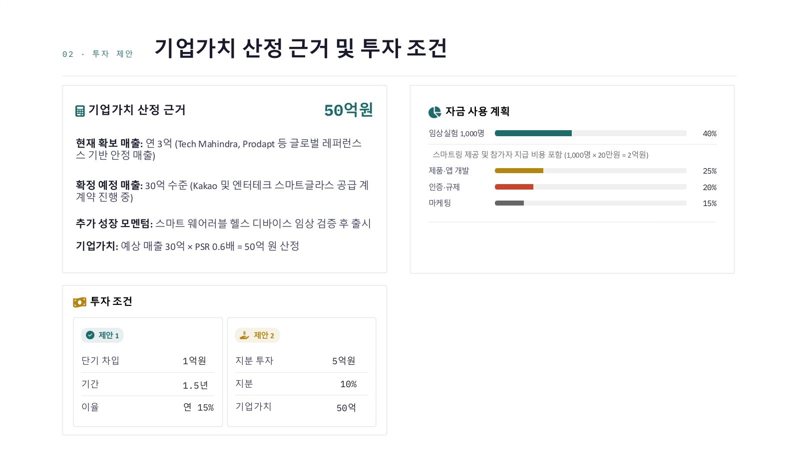 기업가치 산정 근거 및 투자 조건